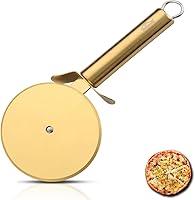 Berglander Gold Titanium Pizza Wheel Cutter - Sharp Stainless Steel Slicer for Pizza, Pastry, Easy Clean & Store