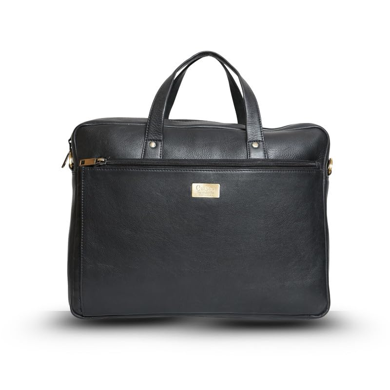 Genuine Leather Laptop Bag for Men and Women | 14 Inch Office Briefcase | Adjustable Shoulder Strap | Business Messenger Bag | Multi-Pocket Slim Work Bag