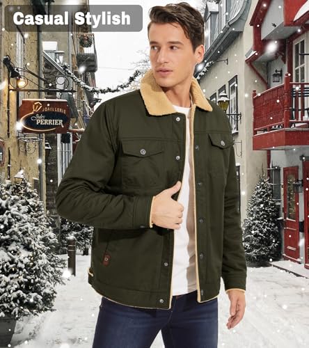 Image of EKLENTSON Men's Winter Jacket Thick Thermal Cotton Warm Fleece Lined Coat Trucker Lapel Work Cargo Jackets for Men