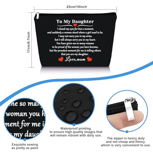 Daughter-Gift-from-Mom-to-My-Daughter-Makeup-Bag-Cosmetic-Bag-Christmas-Birthday-Graduation-Gift-for-Daughter-Wedding-Gift-Adult-Daughter-Gift-Daughter-Bridal-Shower-Gift-Black-Make-Up-Pouch