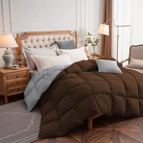 Image of PURE ECO Reversible Comforter Single Size - Soft Microfiber 300 GSM Comforter for Winter - Soft & Luxury Design Duvet /Blanket Single Size (60 inchX90 inch) - Chocolate Brown /Silver Grey Color
