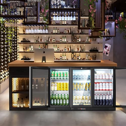 BODEGACOOLER Back Bar Cooler With 3 Glass Doors,11.4 Cu.Ft Commercial Back Bar Fridge with LED Lighting,Counter Height Bar Outdoor Beverage Cooler for Beer,Soda Drinks,Wine