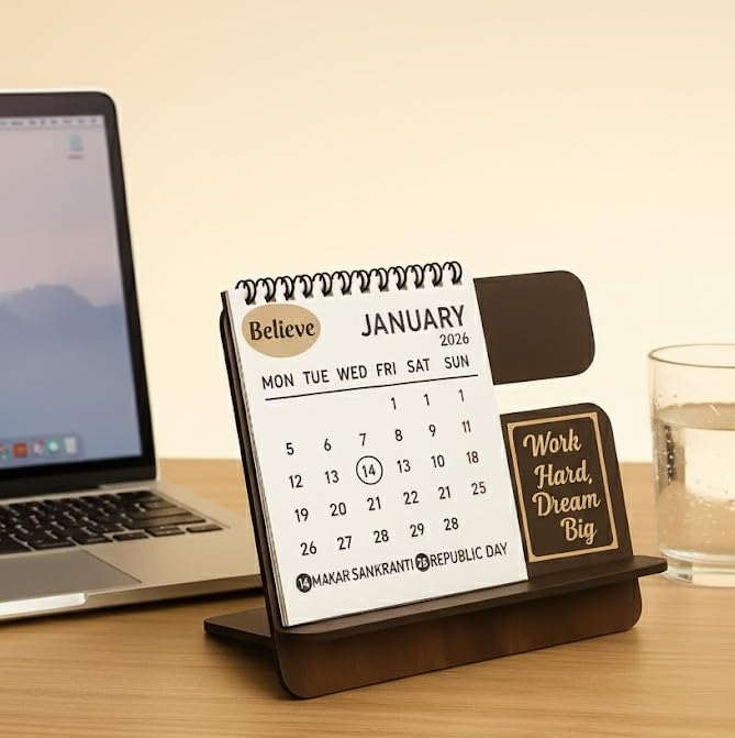 2-in-1 Premium Wooden Perpetual Desk Calendar with Watch Stand Holder | Executive Table Organizer & Showpiece | Unique Gift for Men & Women-image-9