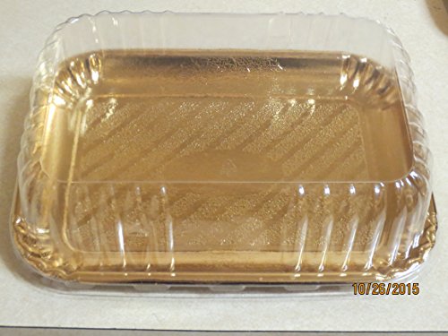 image for Decony Rectangular Gold Cardboard Cake Tray 8''x 11' with clear dome l