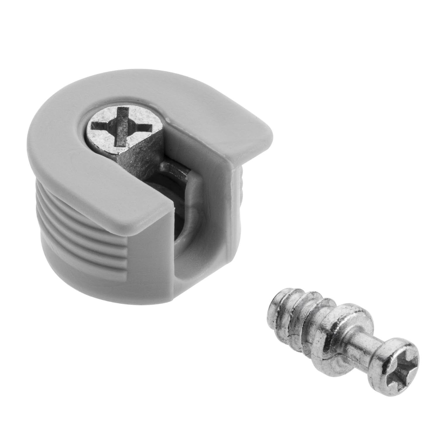 20mm Cam Lock Connector Screws for Flat Pack Furniture – Knock Down Eccentric Connector Set for Shelves & Cabinets, ZnAl Alloy, 90° Joint, Glue-Free Assembly (100, Grey, 20mm)