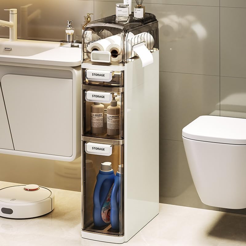 Meuble de rangement étroit pour résoudre le manque de place en salle de bain