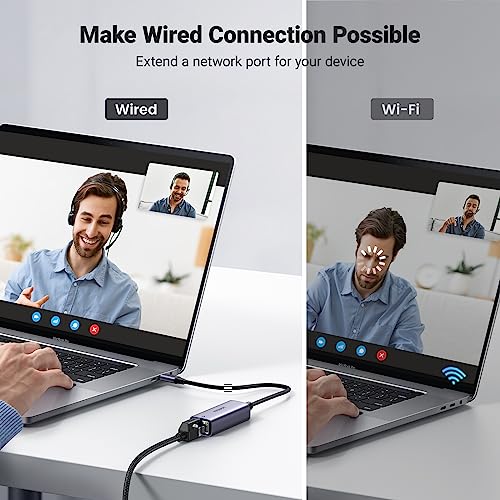 Image of UGREEN USB C to Ethernet Adapter Type C RJ45 Gigabit Network Adaptor Thunderbolt 3 Wired LAN Internet Converter 1000Mbps Compatible with iPhone 17 /16 /15 /Plus /Pro Max, Galaxy S24, PC, MacBook Air, iPad