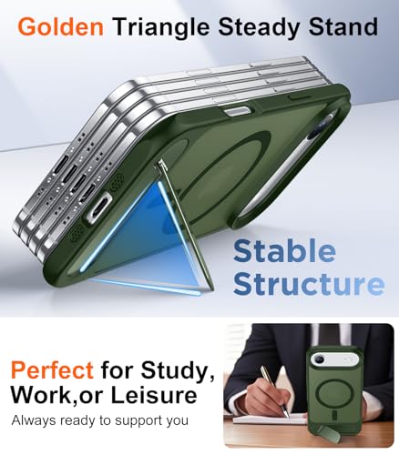 Image of Designed for iPhone Air Case, [Built-in Invisible Kickstand][Compatible with MagSafe][Military Grade Shockproof] Slim Translucent Matte Phone Case 6.5 inch (Green)