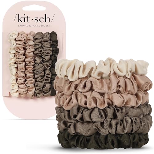 Kitsch Ultra-Petite Satin Scrunchies for Women - No Crease Frizz-Free Sleep | Softer Than Silk Scrunchies Gentle On Hair Scrunchies for All Hair Types | Stylish Hair Accessories - Eucalyptus 6pcs