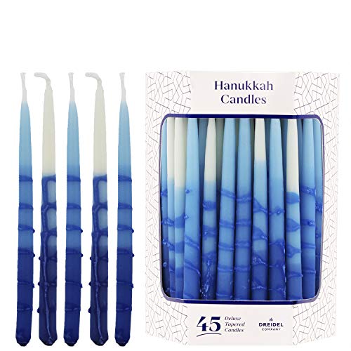 Dripless Deluxe Tapered Pastel Blue and White Hanukkah Menorah Candles for All 8 Nights of