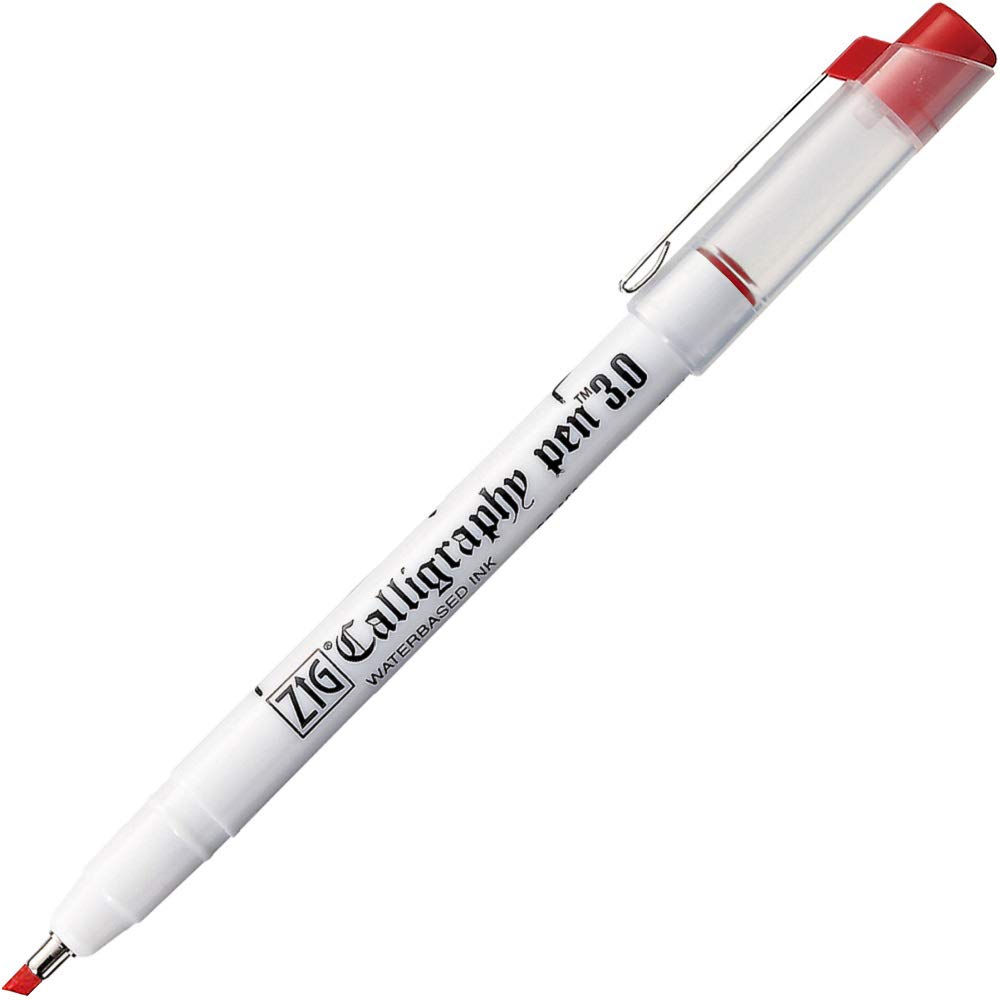 Zig Kuretake Calligraphy Pen 3.0 Oblique Tip 020 Red Pack Of 2