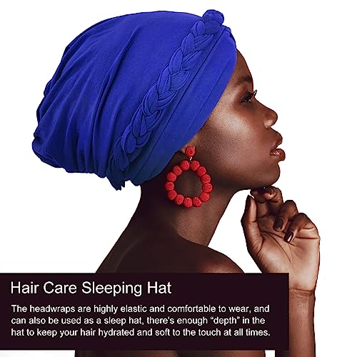 Image of DRESHOW Turban Pre-Tied Twisted Hat Thread African Head Wraps for Black Women Chemo Cancer Cap Braid Hair Cover