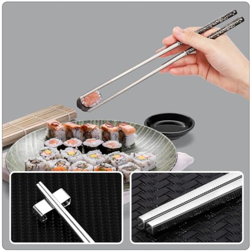 Palillos de acero inoxidable reutilizables con soporte para mesa de casa 5