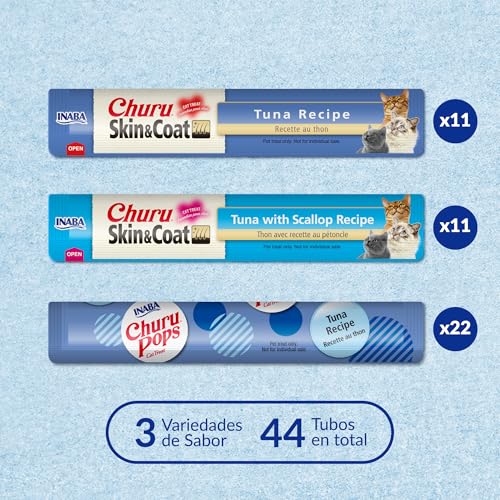 Image of INABA Churu for Senior 10+,Creamy Lickable Cat Treats with Taurine,Vitamin E & C,0.5 Ounces Each,Tubes,Tuna & Chicken Variety,(Pack of 120)