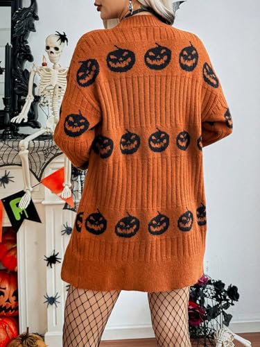 Verdusa Women's Pumpkin Graphic Cardigans Open Front Long Sleeve Drop Shoulder Loose Sweater2