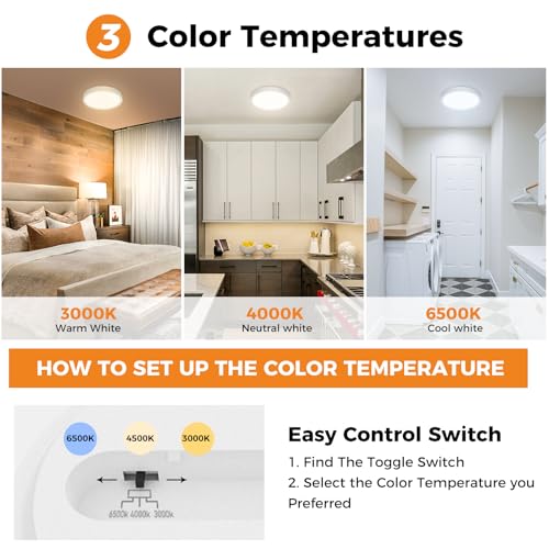 slochi Bathroom Light, 3000K/4000K/6500K 3 Color Temperature, Waterproof IP54, Small, Round, Modern, Flush Ceiling Light for Bathroom, Kitchen, Bedroom, Hallway and More - Cosy Home Interiors slochi Bathroom Light, 3000K/4000K/6500K 3 Color Temperature, Waterproof IP54, Small, Round, Modern, Flush Ceiling Light for Bathroom, Kitchen, Bedroom, Hallway and More - Image 2