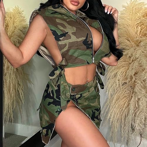 Maixang Women's Cropped Padded Camo Vest Denim Sleeveless Puffer Gilet Y2K Hooded Camouflage Vest Army Jacket Coat4