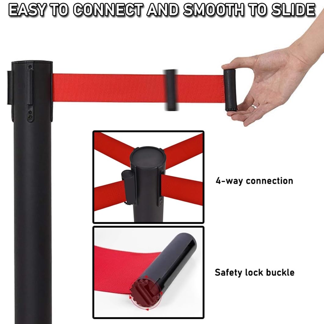 Soportes de control de multitudes con cinturones retráctiles y soporte para carteles, poste de barrera de seguridad de acero inoxidable para uso comercial