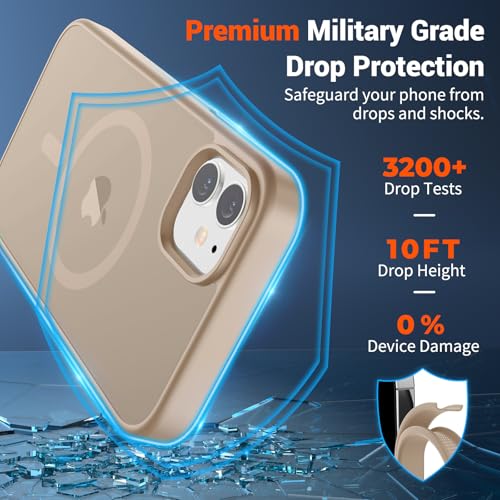 Image of SUPFINE Magnetic for iPhone 12 Mini Case & iPhone 13 Mini Case with Screen Protector (Compatible with MagSafe) (Military Grade Drop Protection) Translucent Matte Shockproof Phone Cover,Desert Gold
