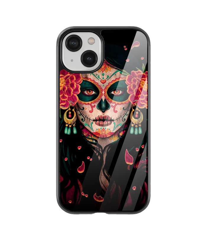 FOKAT Day of The Dead Art Printed 2D Glass Finish Premium Apple iPhone 8plus/7plus Cover Black