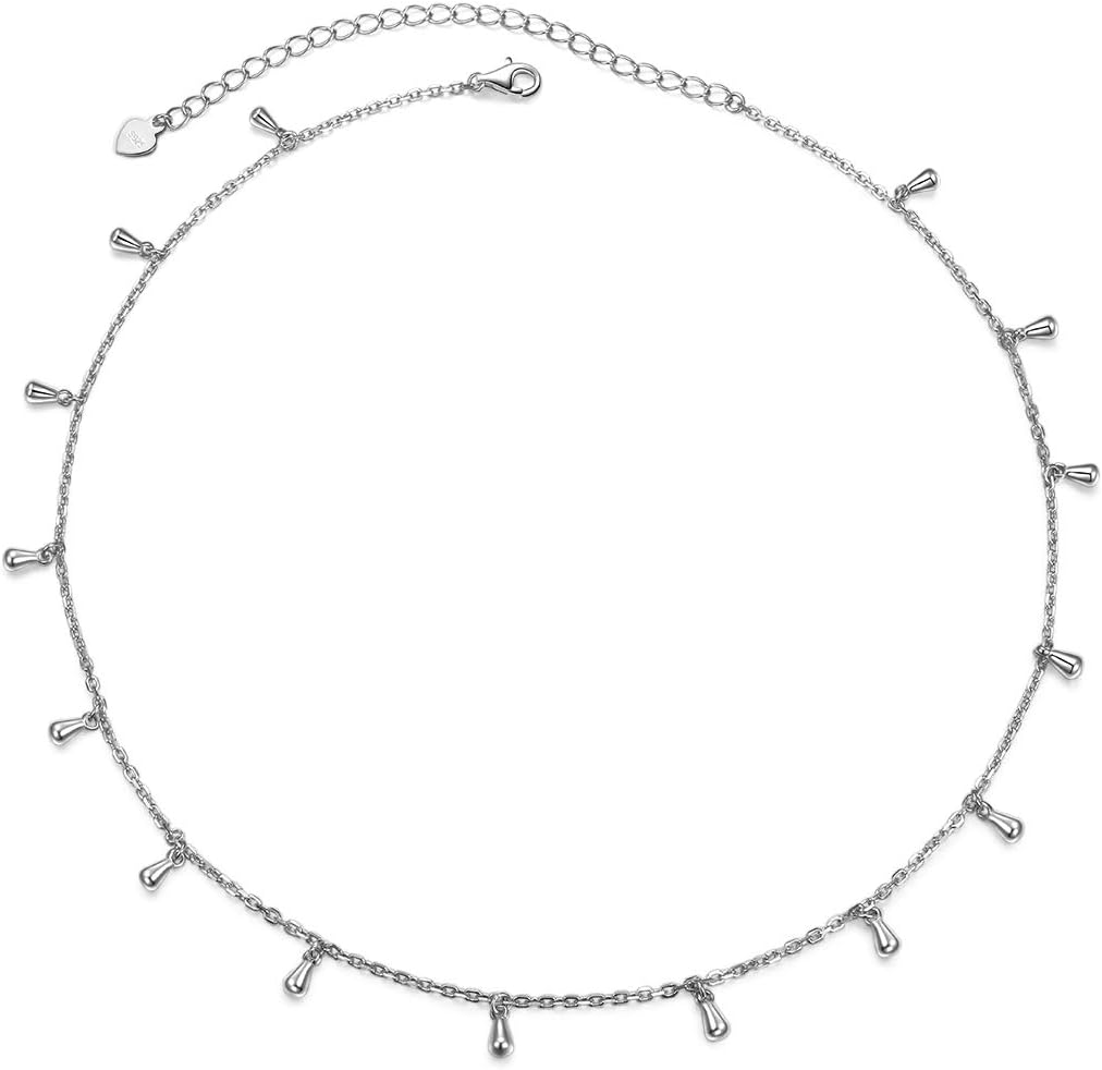 Sterling Silver Jewelry Choker Necklace Pendant Disc Chain Statement Necklace For Women 13+3 inches