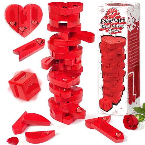 AerWo 51PCS Date Night Valentines Games, Heart Wooden Blocks Stacking