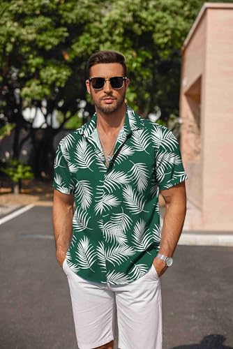 Image of COOFANDY Men's Linen Shirts Short Sleeve Casual Shirts Button Down Shirt for Men Beach Summer Wedding Shirt