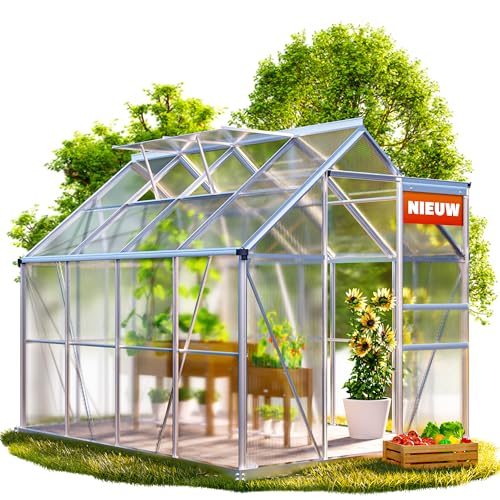 GARDEBRUK® Aluminium Tuinkas 4.8m²met fundering 250x190cm incl. dakraam Broeikas Tomatenteelthuis Kas Kweekkas Kweekkas Plantenkas