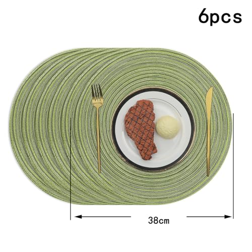 Soulnioi Cotton Place Mats Round Table Placemats 38cm Heat Resistant Washable Table Mats for Kitchen Dining Table, Set of 6 - Green - Image 2