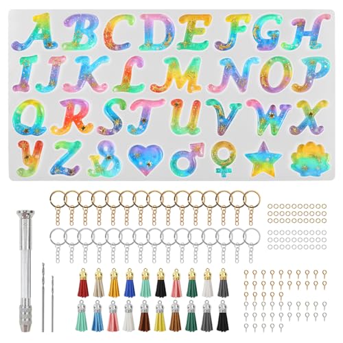 Catálogo para Comprar On-line Moldeado y fundición para comprar online. 41 Kit de Molde de Silicona de Resina de letras,DIY letter Mold Molde de Fundición de Resina Epoxi llavero de Resina Colgante de Joyería 1 Taladro de Mano 2 Taladro 30 Llavero 50...