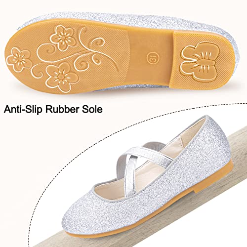 Girls Glitter Ballerina Dress Shoes Mary Jane Ballet Flats for Girls Wedding Party Back to School with Elastic Strap4