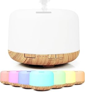 500ml Essential Oil Diffuser with Remote Control, Premium Ultrasonic Aromatherapy Diffusers Scent Humidifier Vaporizer Auto-Off Timer for Large Room Home, Yellow (Light Woodgrain)