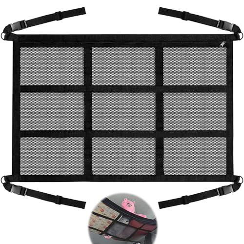 80x53cm Red Almacenamiento Techo Coche Doble con Cremallera, Bolsa Malla Organizador Capa Coche, Red Techo Furgoneta Camper, Redes Almacenaje Carga Grande, Accesorios Camping para Mantas y Ropa