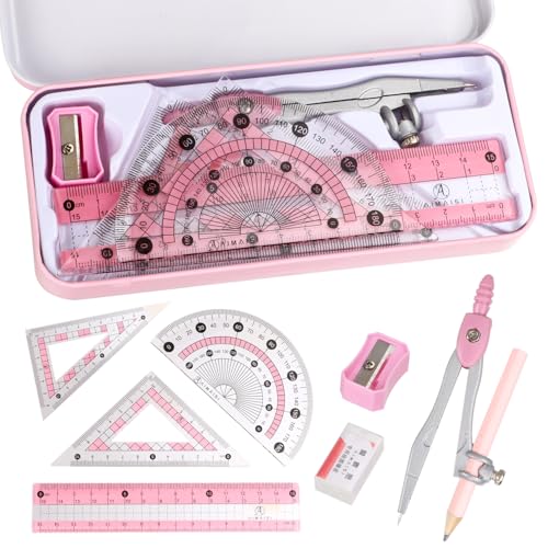 Compass Geometry Tool Protractor and Compass Set with Metal Box Drawing Compass...