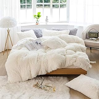 Sacebeleu Winter Duvet Cover Set Grey King Size Faux Fur Fluffy Fleece Thermal Warm Plush Quilt Cover with 2 Pillowcases Long Pile Blanket Throw Bedding Set