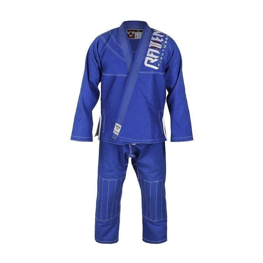 Raven Fightwear BJJ Gi Pearl Weaver Blanco Azul Men's Brasileños Jiu Jitsu Kimono Hombre MMA Uniform Algodón Judo Grappling Artes Marciales Karate