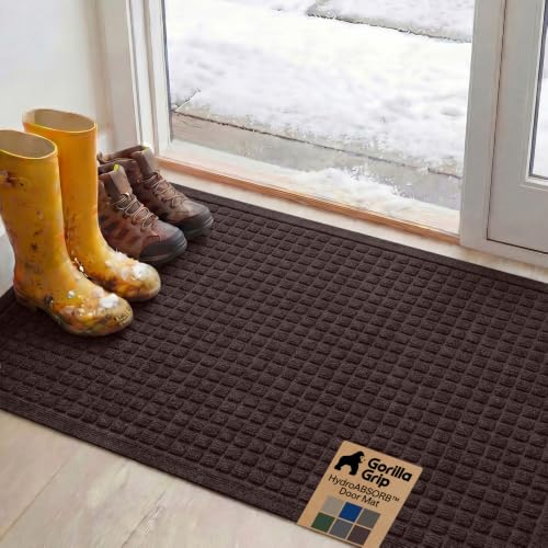 Image of GORILLA GRIP Ultra Absorbent Front Door Mat Outside Entrance, 47x35, Traps Dirt and Moisture, HydroABSORB Indoor Outdoor Doormat Holds Up to 6 Cups Water, Stain and Fade Resistant Welcome Mat, Coffee