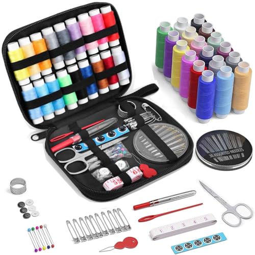 Sewing Kit Portable Mini Sewing Kits Thread and Needles Set for Adults DIY Home Travel & Emergency with Compact Small Black Zipper Case