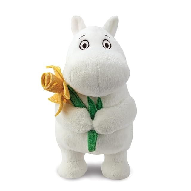 Aurora, 61555, Moomin de pie con narciso de 6.5 pulgadas, juguete suave, color blanco