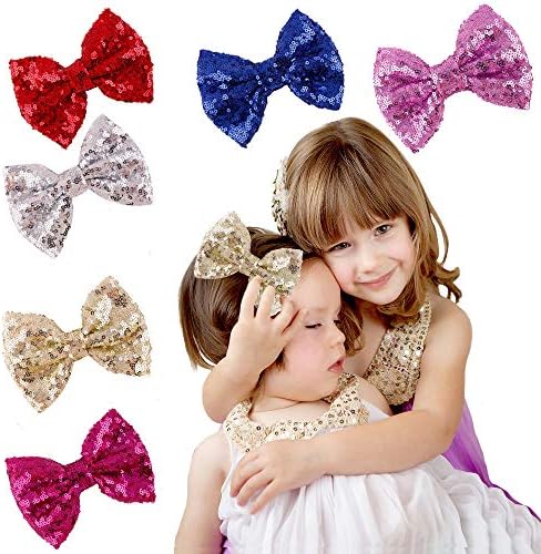 Baby Bows Hair Clips Bowknot Hairbows Party Butterfly Knot with Sequins Fashion Accessories - 6 Colorful Bows