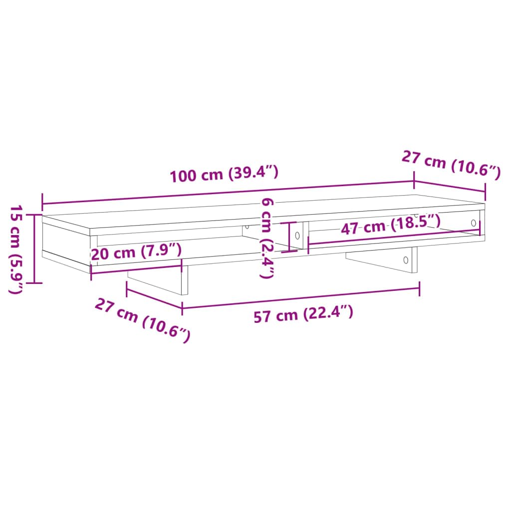 Mangloder - Supporto per monitor, effetto legno anticato, 100 x 27 x 15 cm, per lavorare ergonomicamente in casa e in ufficio, con spazio di archiviazione, gestione dei cavi e capacità di carico