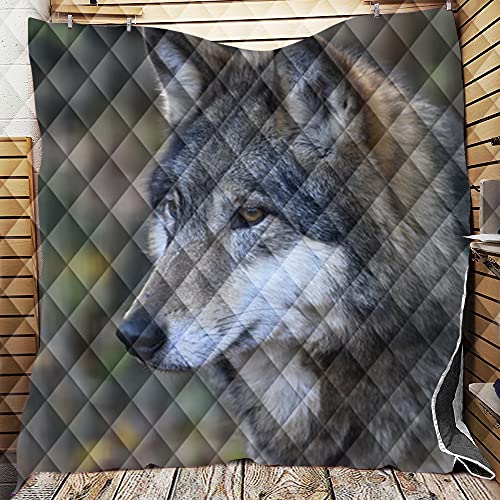 Colcha acolchada para cama transpirable y ligera con diseño de lobo 3D 2