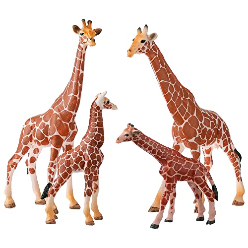 JOKFEICE Figuras de animales, 4 unidades, realistas, modelo de acción de familia de jirafas, colección de animales salvajes, juguete divertido y educativo, regalo para cumpleaños para niños