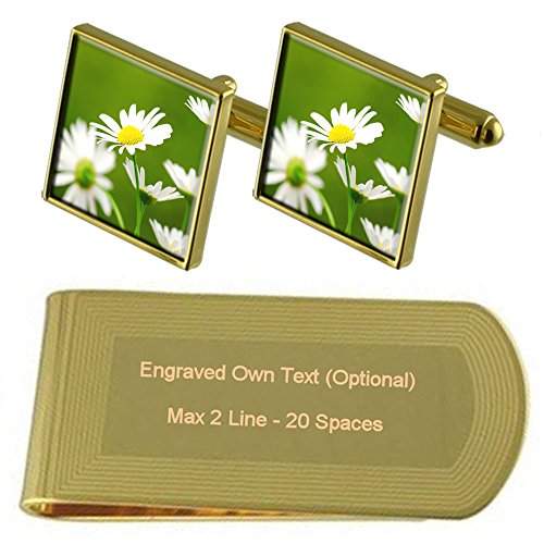Gemelos y money clip grabado flor primavera tono oro juego de accesorios