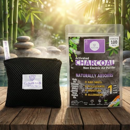 Image of Activated Charcoal Bag Natural Air Purifier & Car Deodorizer Premium Moisture Absorber for Wardrobe, Bathroom, Kitchen & Pet Areas Dehumidifier Eliminates Dampness & Smells (500gm)