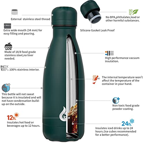 Image of BJPKPK 12oz Insulated Stainless Steel Water Bottles Travel Sports Water Bottles,Army Green