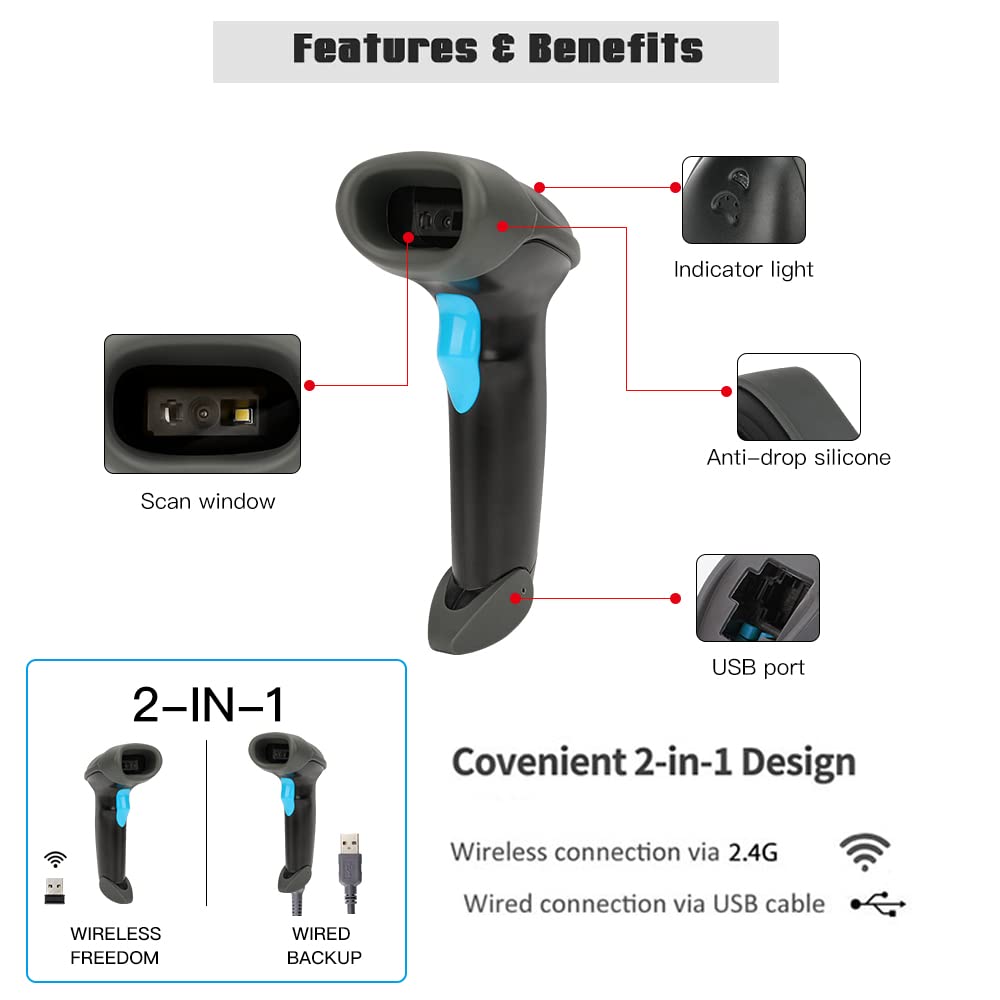 Scanner Codigo 2d Scanner Código Barras UNIDEEPLY 2D Sem Fio - 2.4G Com Bateria 2000mAh ...