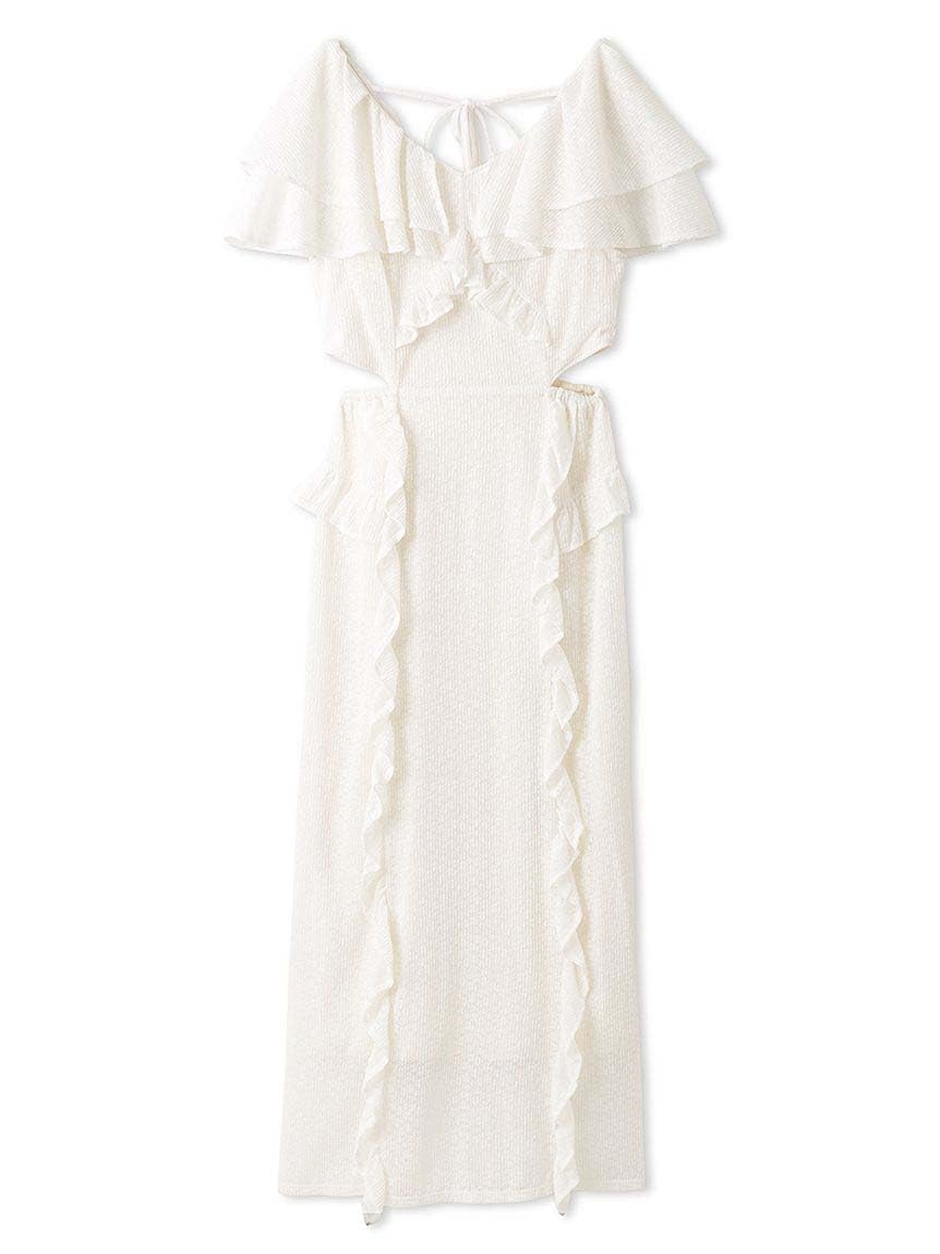 LILY BROWN ストレッチレースラッフルワンピース ホワイト 新品未使用 リリーブラウン♡ストレッチレースラッフル