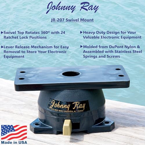Image of Johnny Ray JR-207 Fish Finder Mount and Depth Finder Mount - Heavy Duty Marine Electronics & Sonar Bracket for Boats, 360 Rotating Quick Release Swivel Base