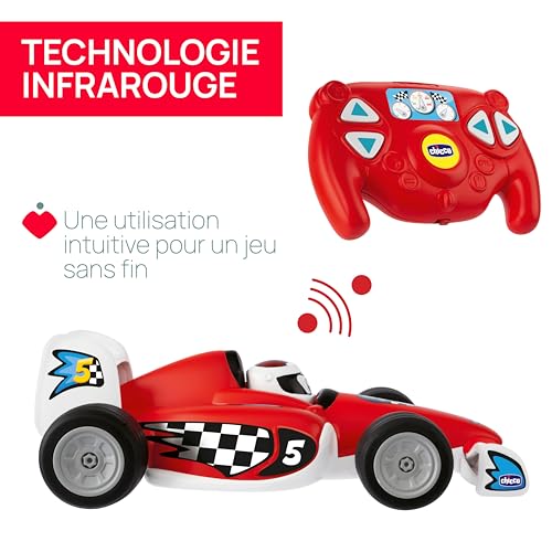 Chicco Voiture Télécommandée Tom, se déplace dans 4 directions, télécommande infrarouge avec 4 boutons directionnels, sons de voitures de sport, voiture radiocommandée, jouet pour enfants 2 à 6 ans
